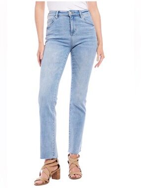 Karen Kane Straight Leg Light Wash Raw Hem Jeans Size 12